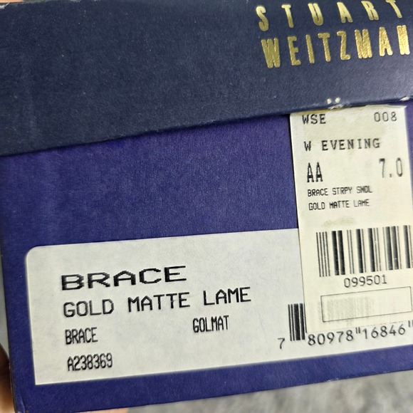VTG NEW Stuart Weitzman‎ Gold Matte Lamé Heeled Sandals 7 AA Strappy Shoes